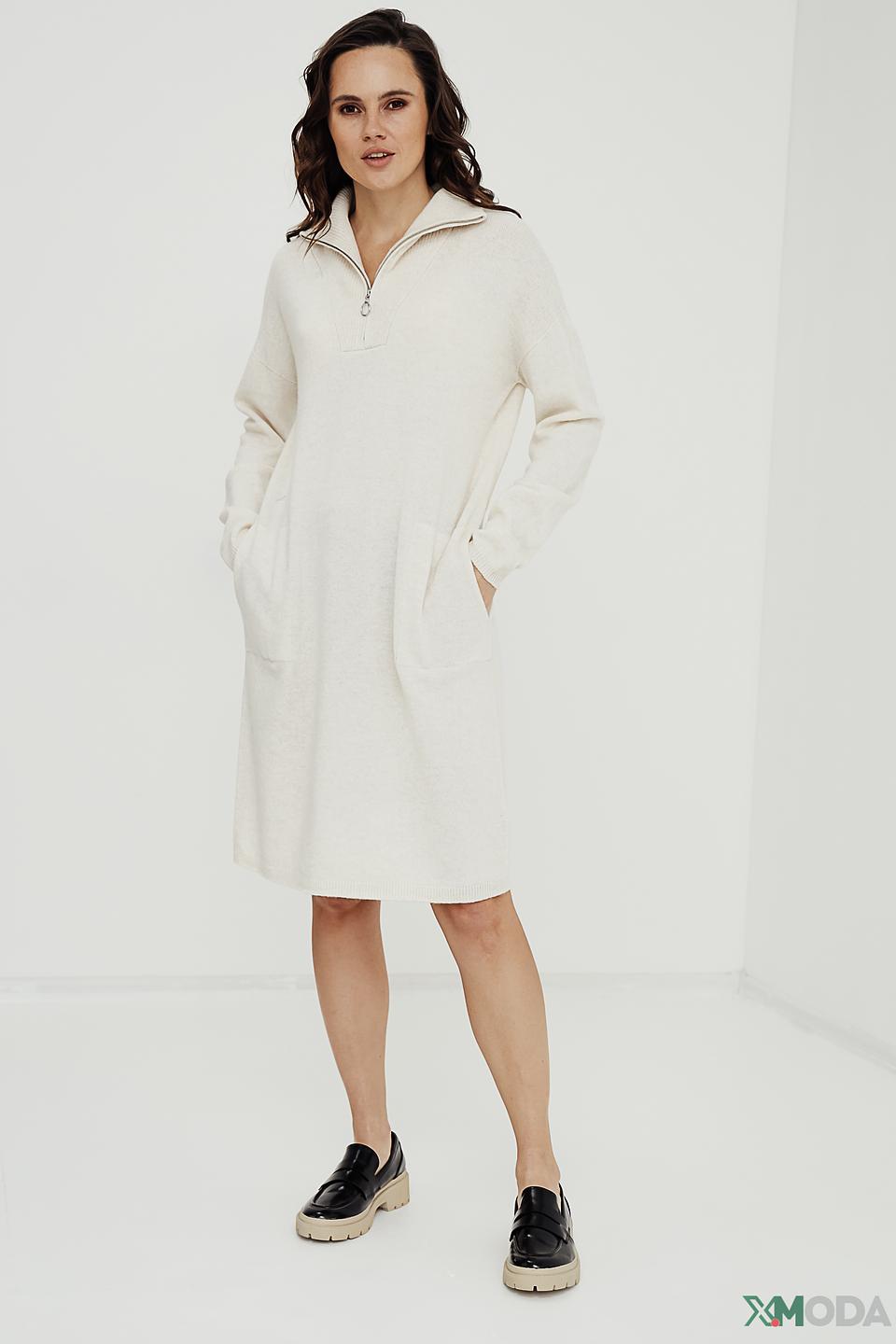 Платье Oui вязаное бежевое