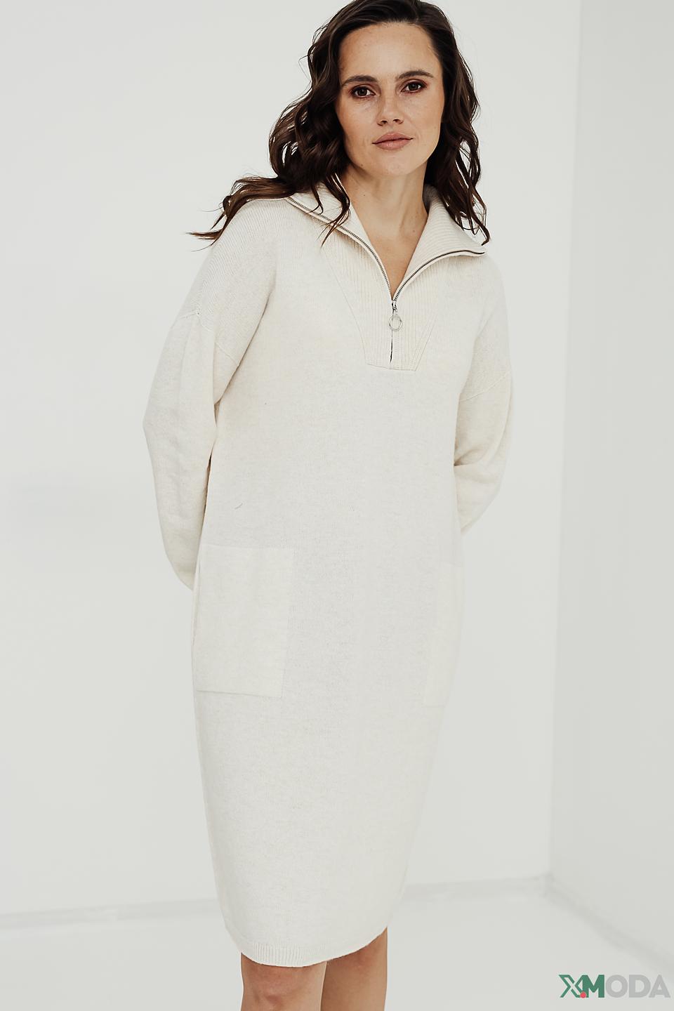 Платье Oui вязаное бежевое