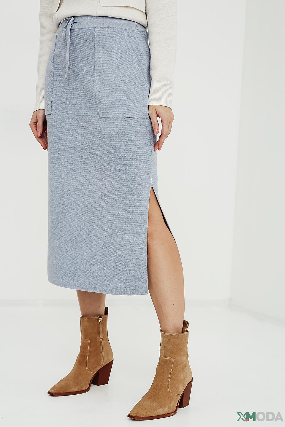 Юбка Oui голубая с разрезом