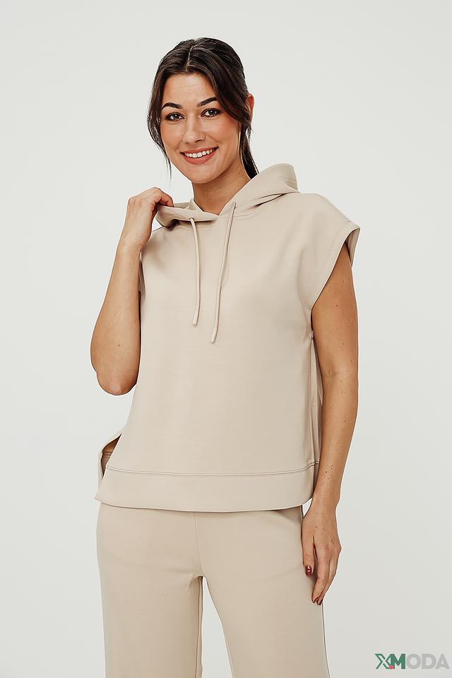Жилет Oui бежевый с капюшоном