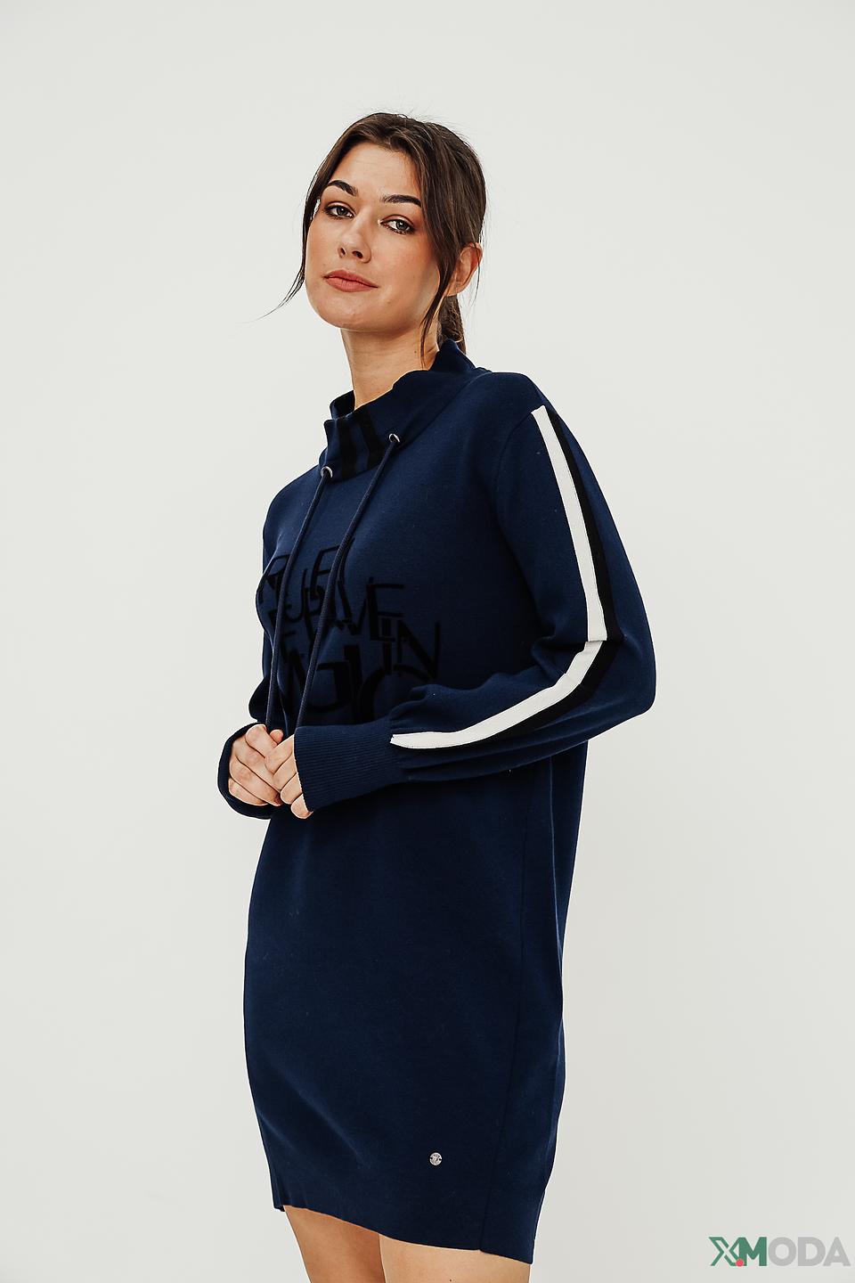 Платье Monari трикотажное синее с капюшоном