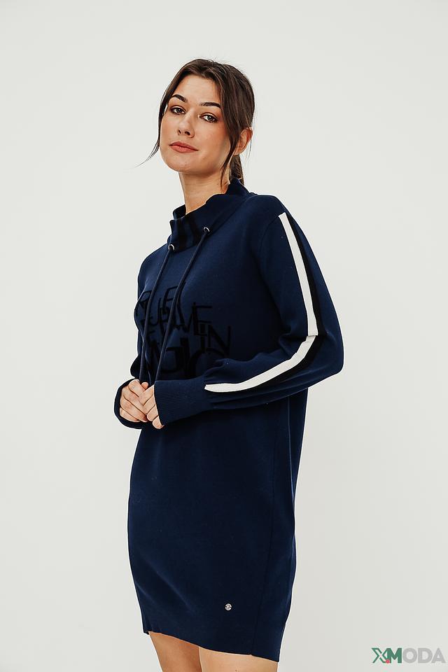Платье Monari трикотажное синее с капюшоном