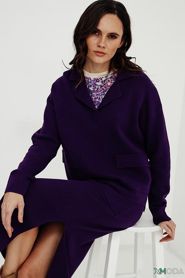 Пуловер Oui с лацканами фиолетовый