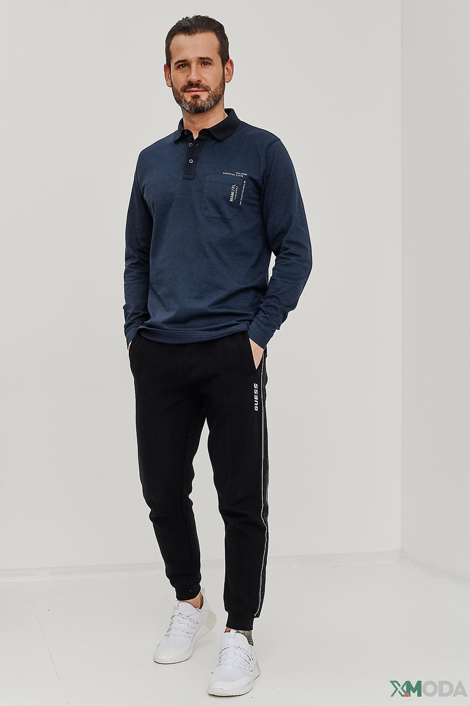 Поло Casa Moda men синее с длинным рукавом