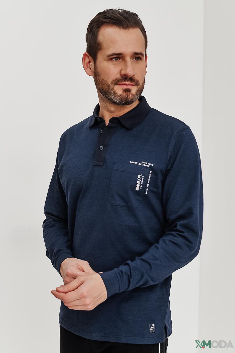 Поло Casa Moda men синее с длинным рукавом