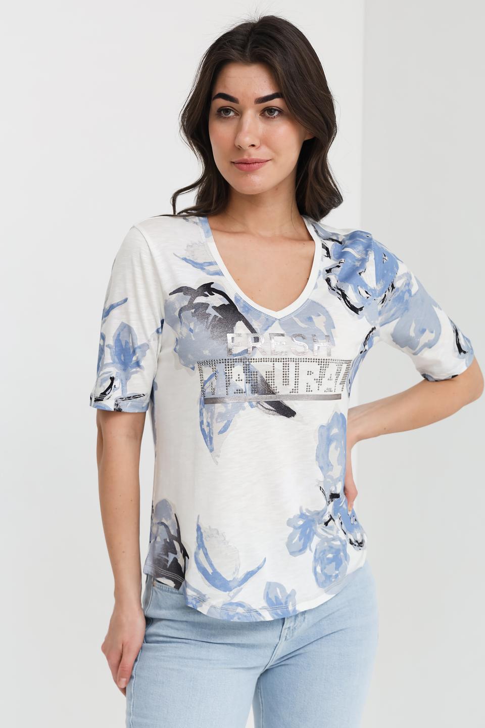 Футболка Monari с цветами и стразами