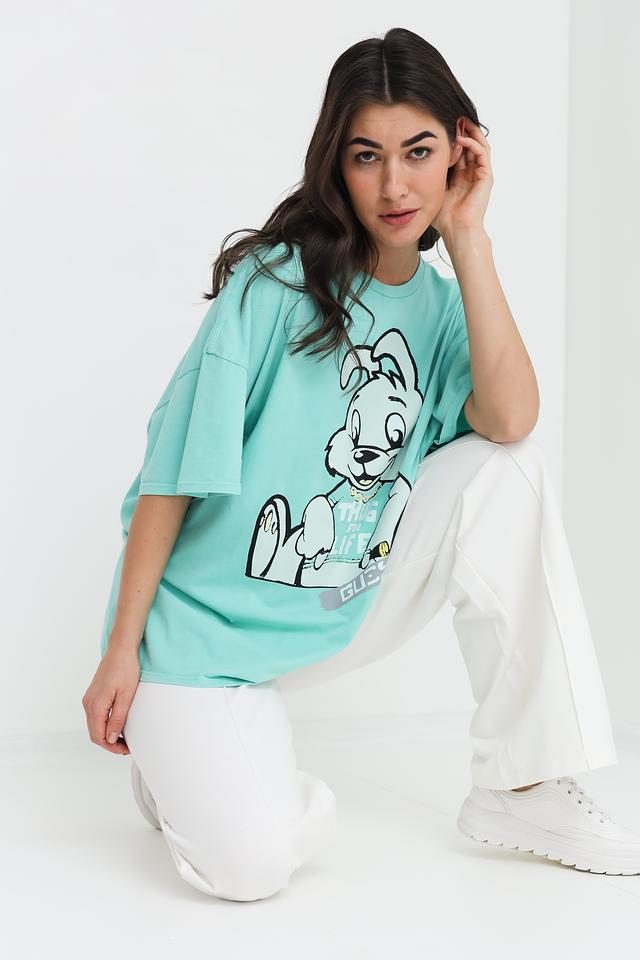 Футболка Guess с принтом бирюзовая