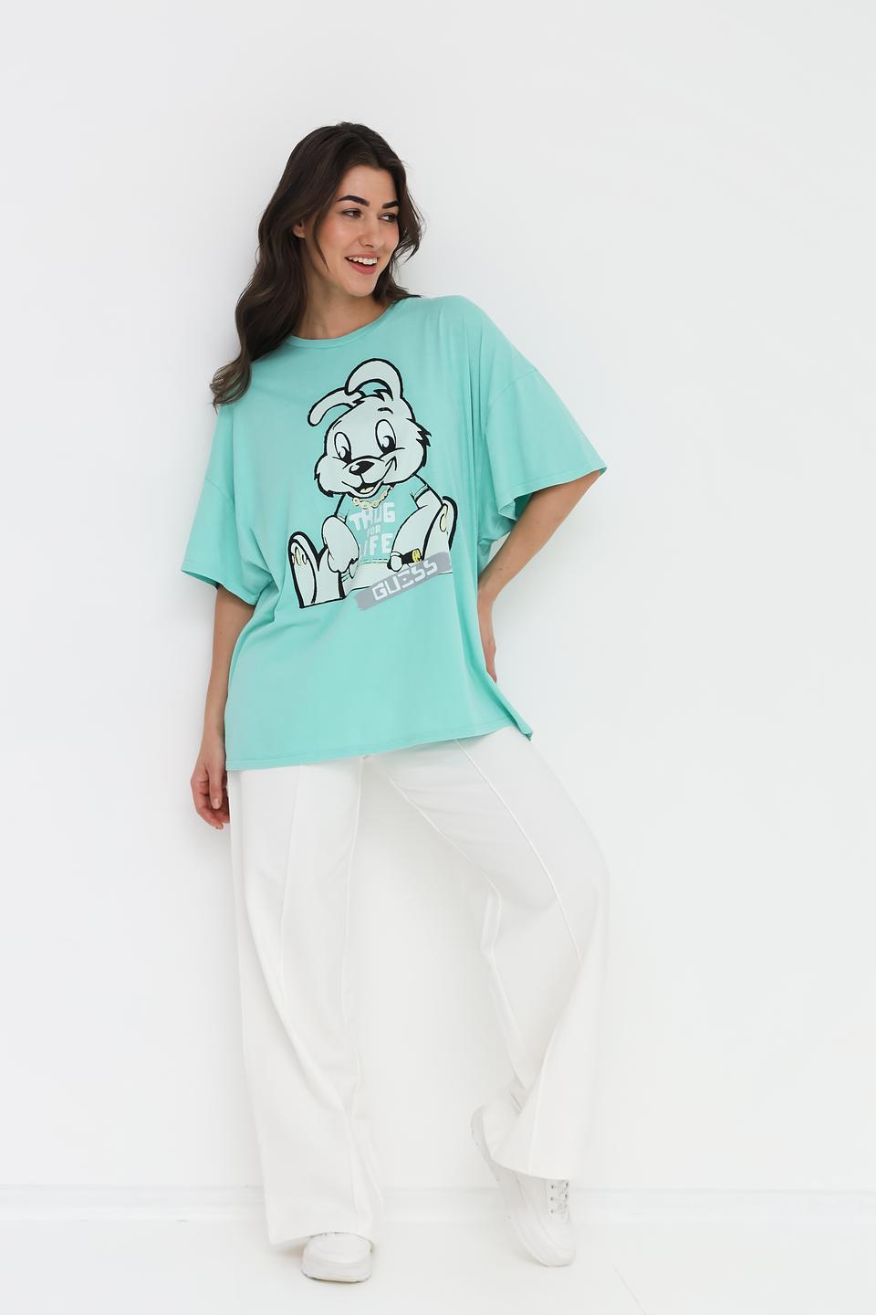Футболка Guess с принтом бирюзовая