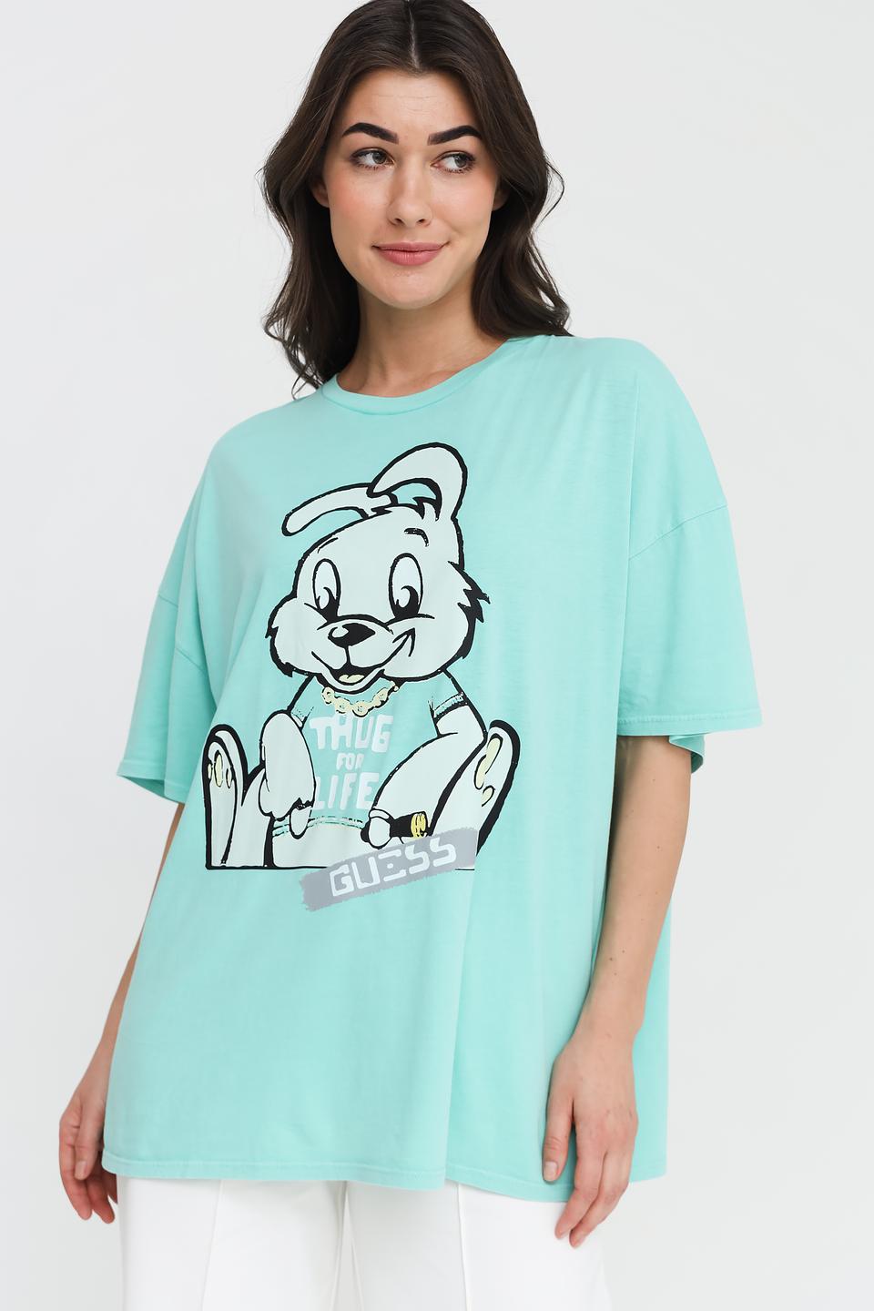 Футболка Guess с принтом бирюзовая
