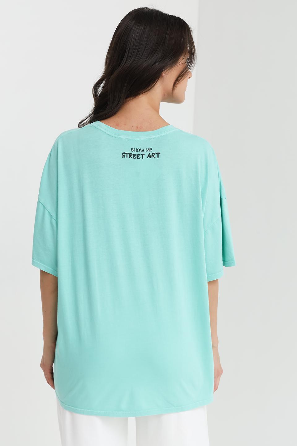 Футболка Guess с принтом бирюзовая