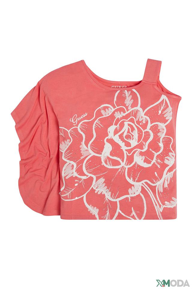 Футболка Guess с открытым плечом, коралловая