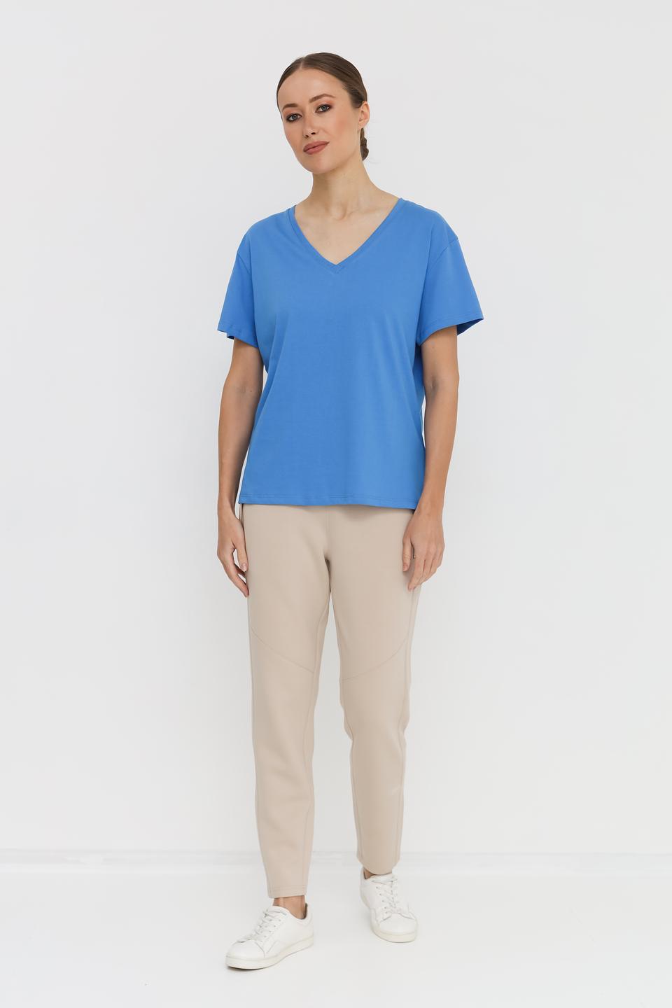 Футболка UNQ женская голубая V-образный вырез