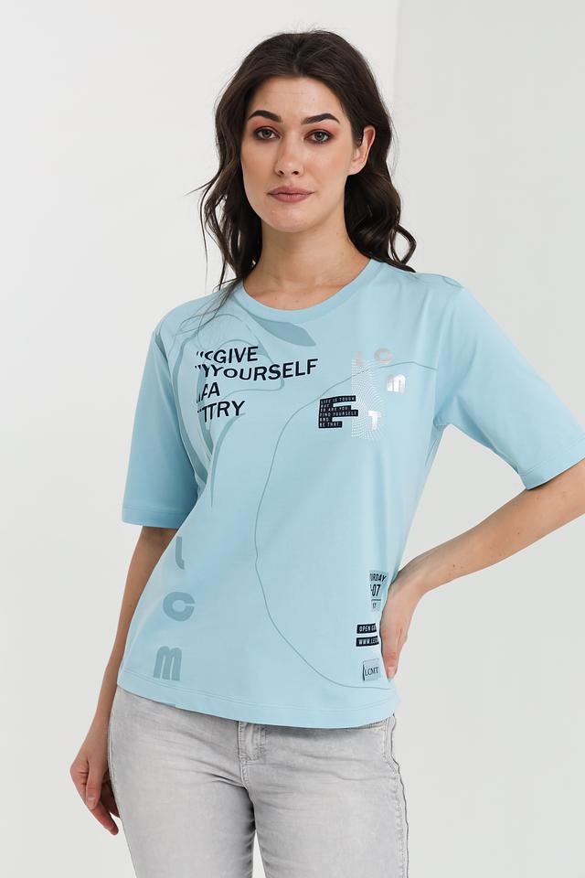 Футболка Lecomte с принтом голубая