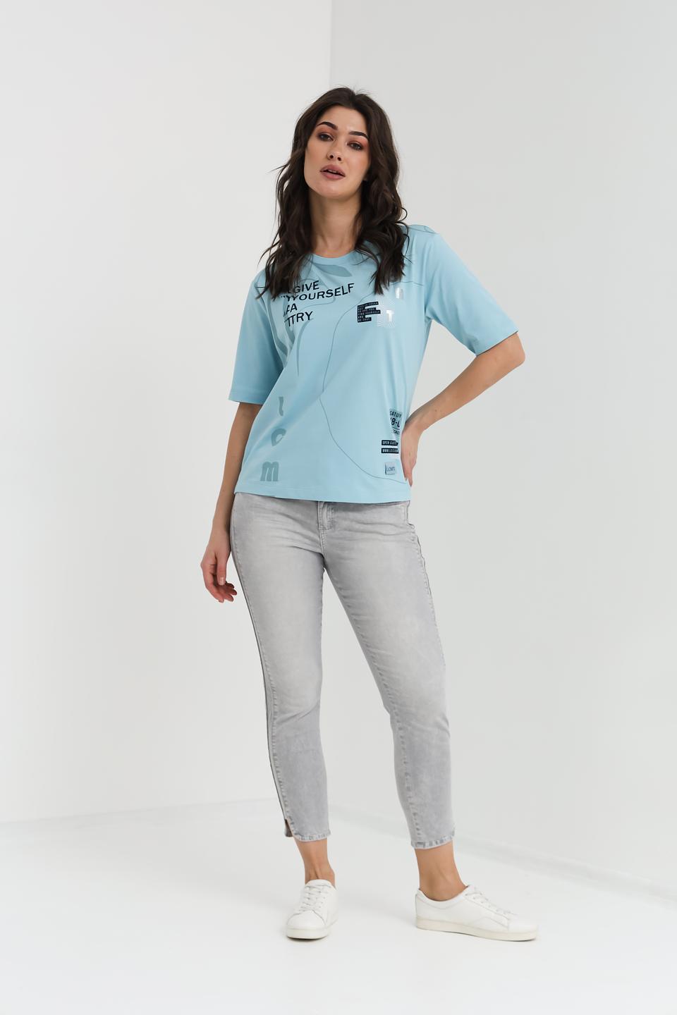 Футболка Lecomte с принтом голубая