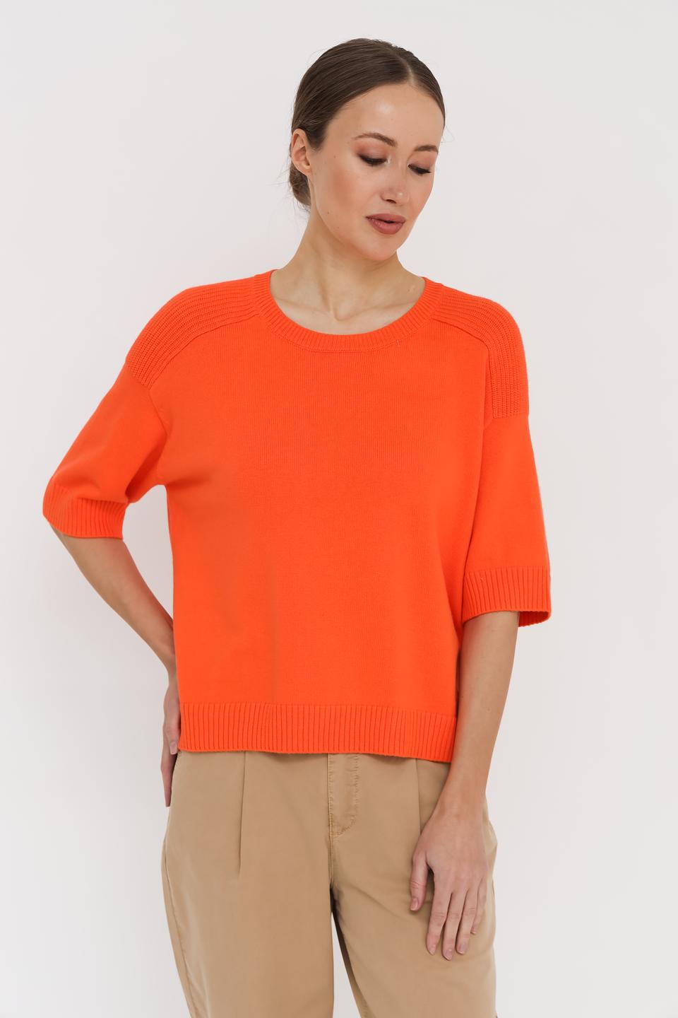 Пуловер Oui оранжевый с коротким рукавом