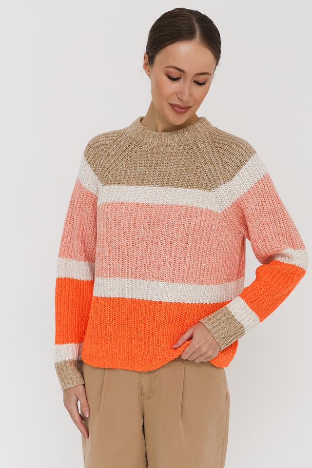 Пуловер Oui в полоску бежевый