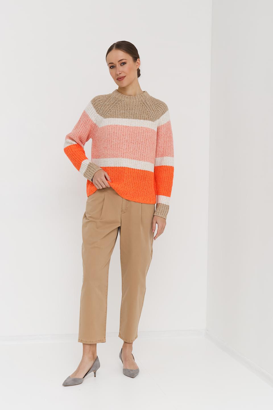 Пуловер Oui в полоску бежевый