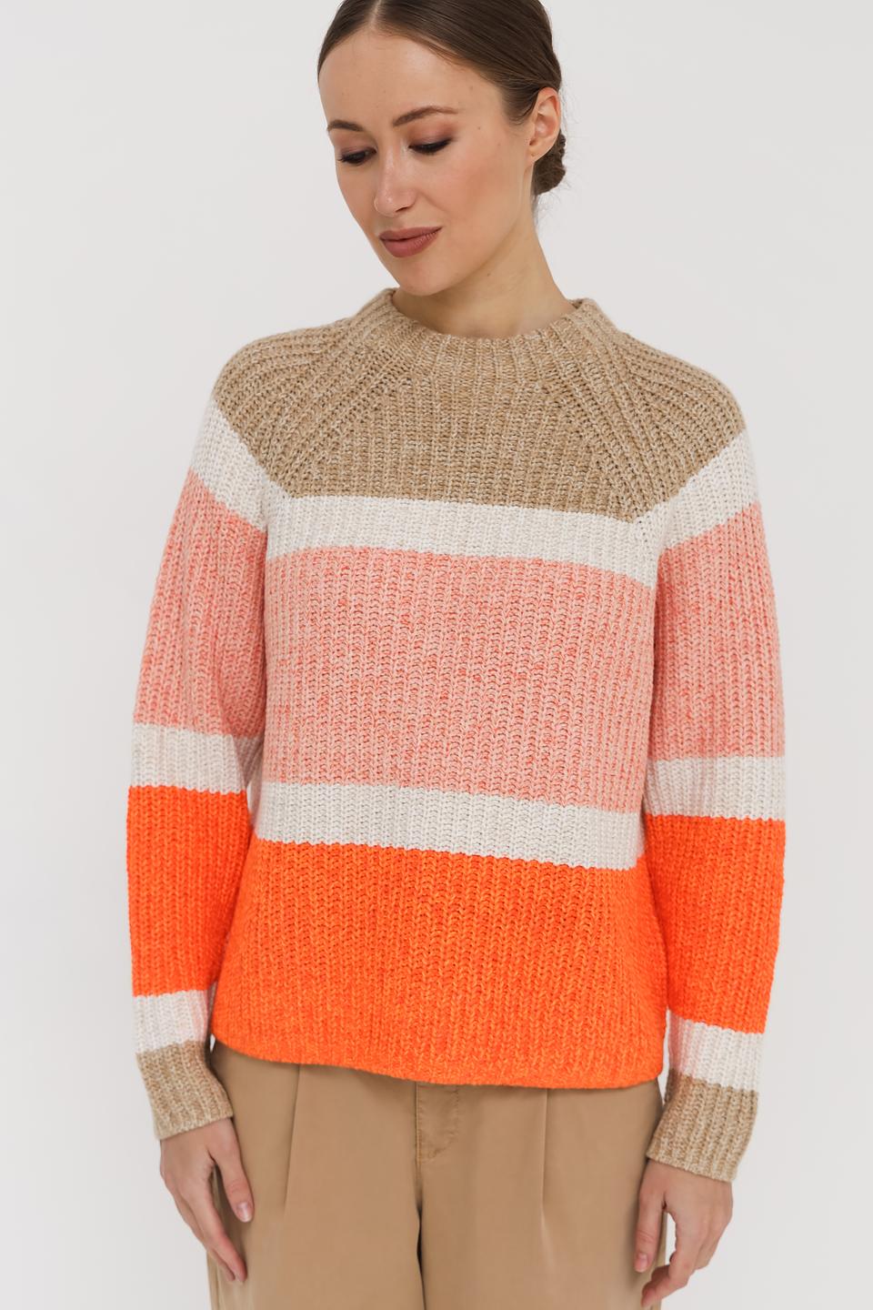 Пуловер Oui в полоску бежевый