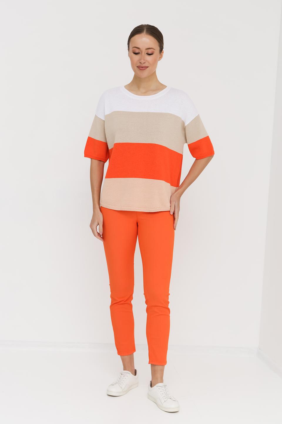 Пуловер Oui в полоску оранжевый