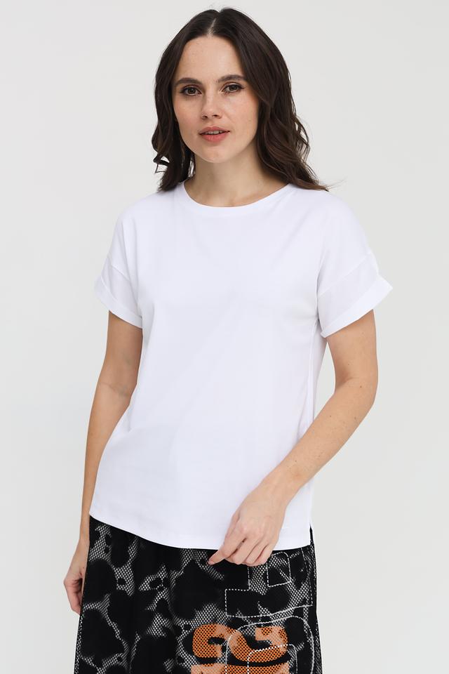 Футболка Marc Cain Collections белая с рукавами-манжетами