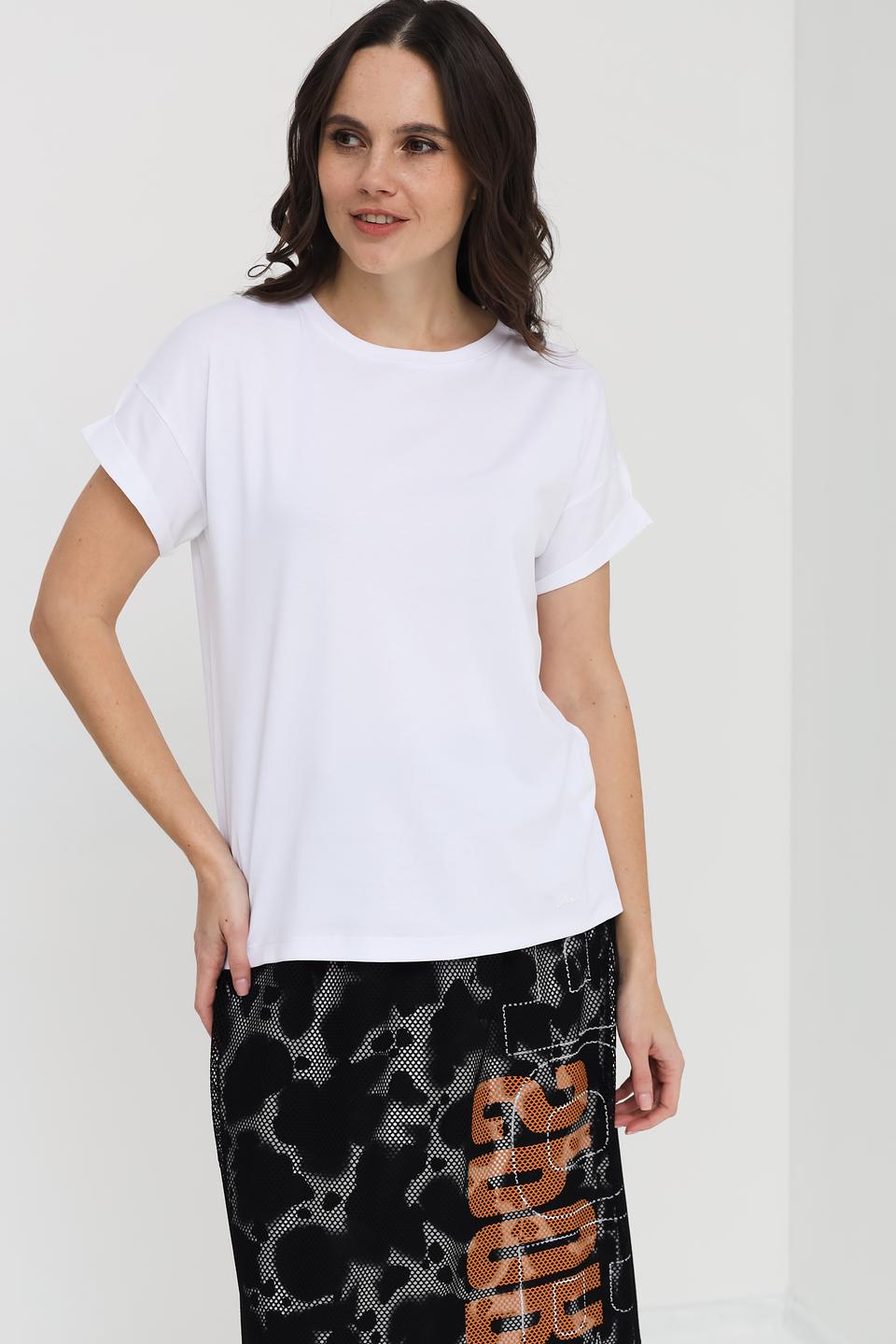 Футболка Marc Cain Collections белая с рукавами-манжетами