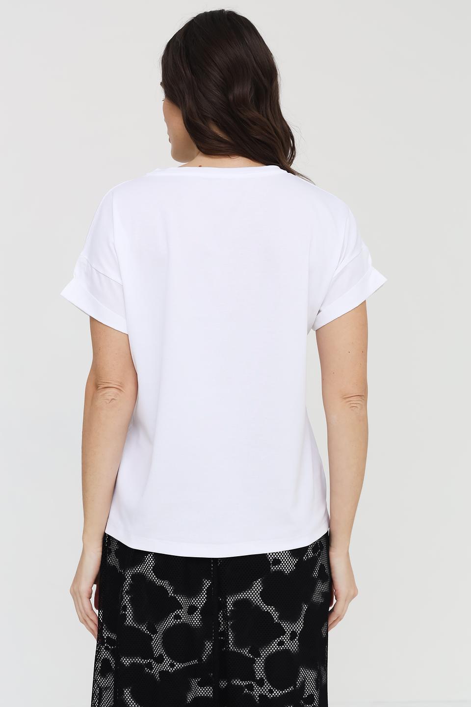 Футболка Marc Cain Collections белая с рукавами-манжетами