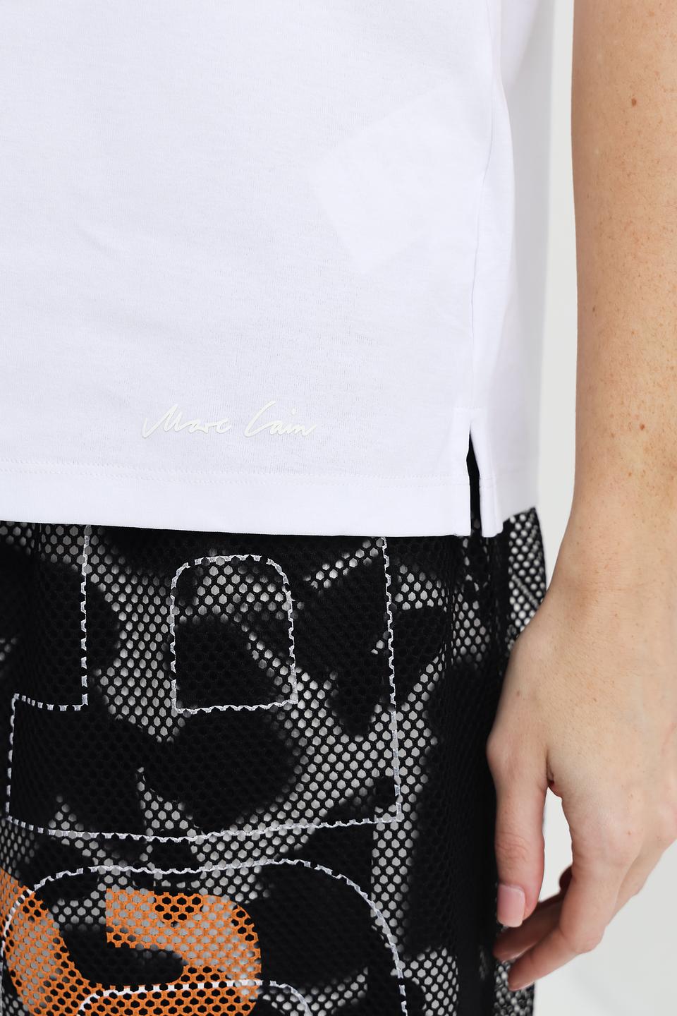 Футболка Marc Cain Collections белая с рукавами-манжетами