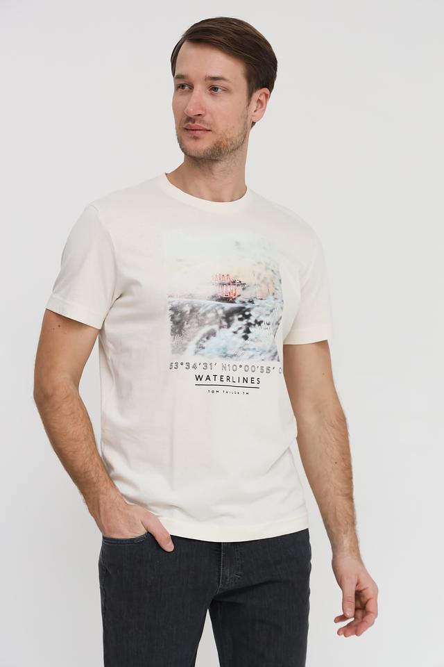 Футболка Tom Tailor с принтом бежевая