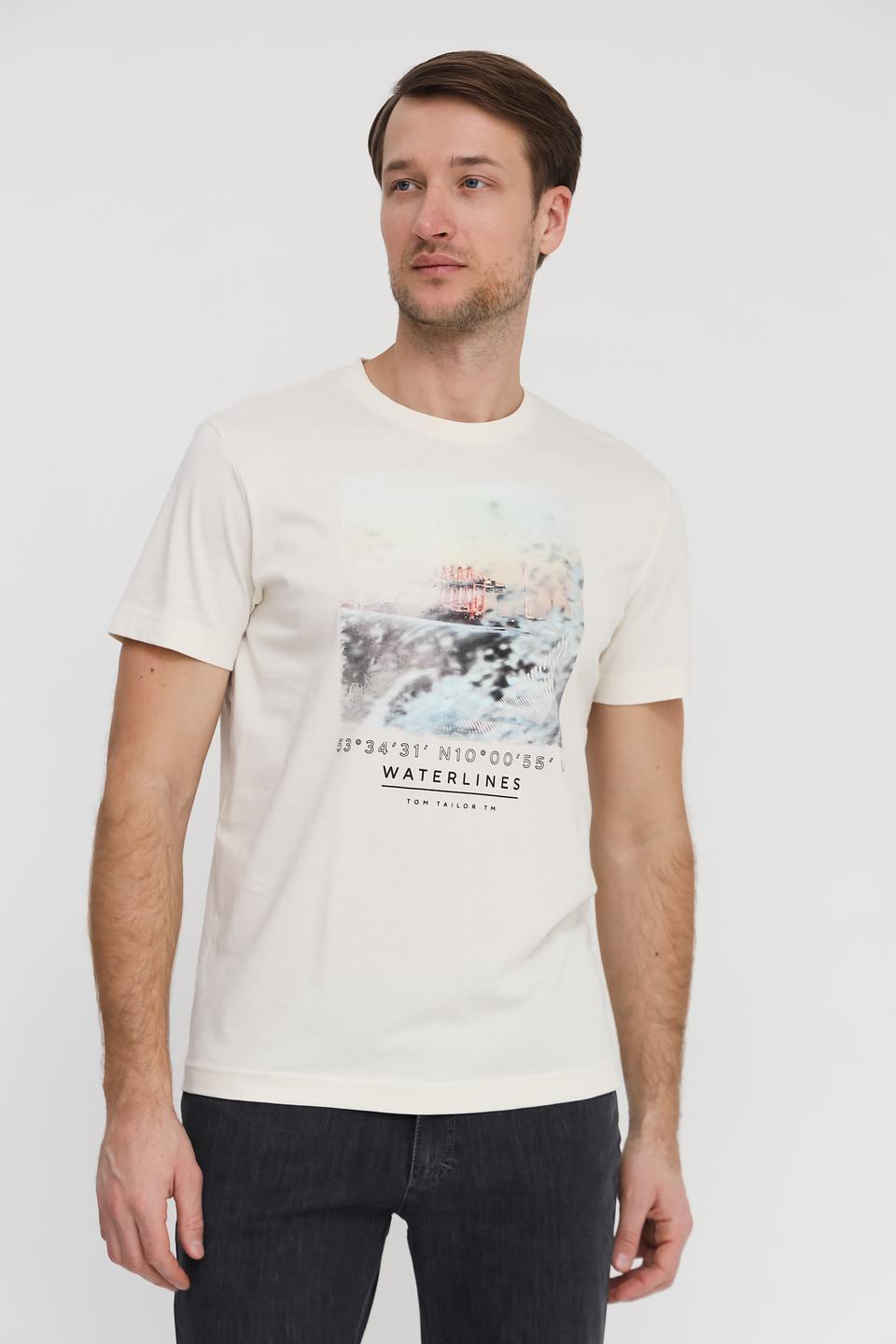 Футболка Tom Tailor с принтом бежевая