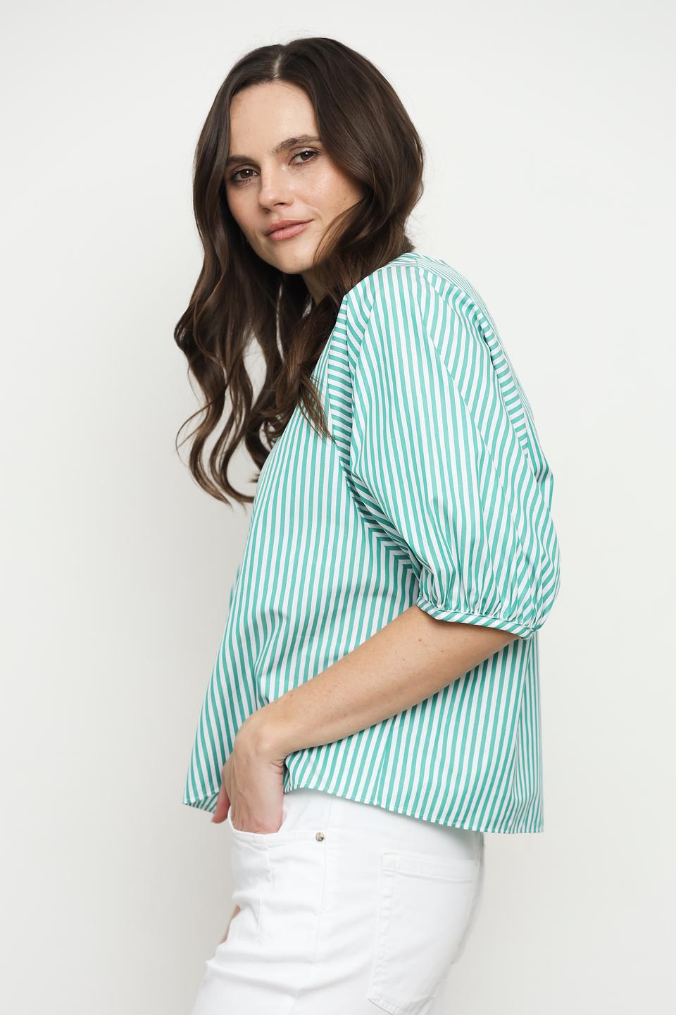 Блуза i Blues в полоску зелёная
