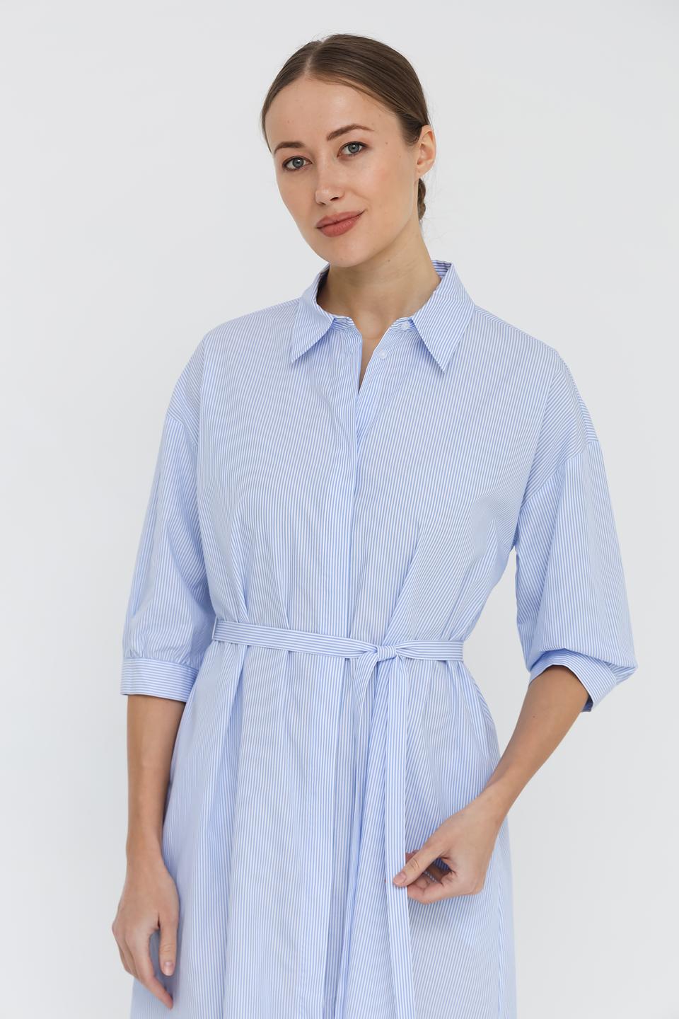Платье рубашка UNQ в полоску голубое