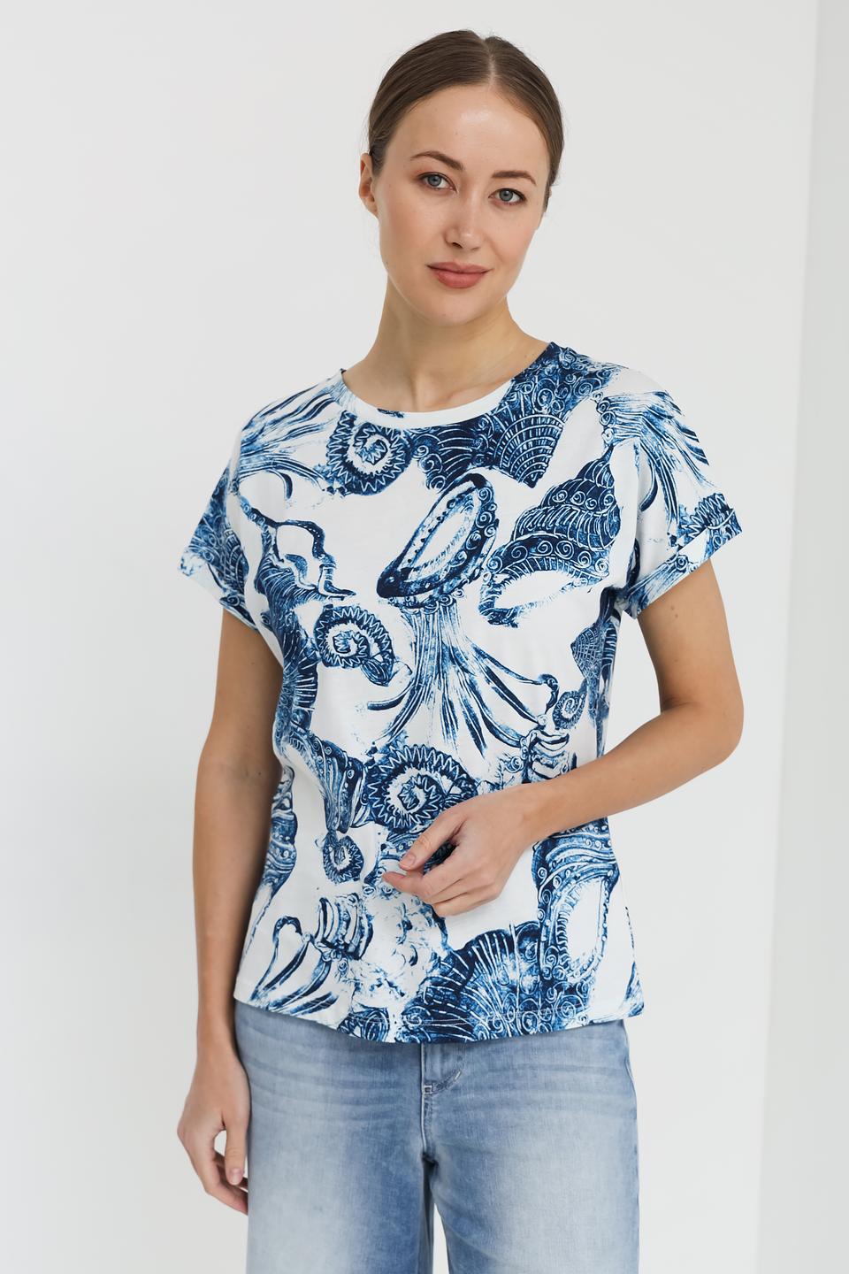 Блуза UNQ с принтом в синем цвете