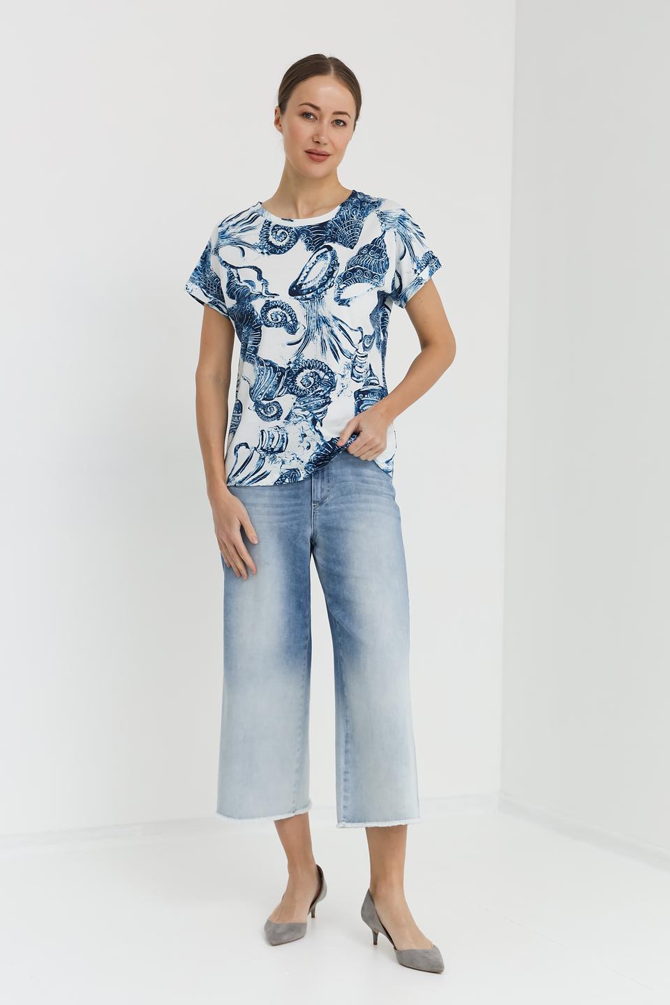 Блуза UNQ с принтом в синем цвете