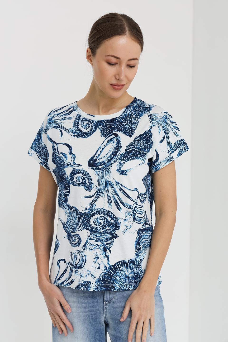 Блуза UNQ с принтом в синем цвете