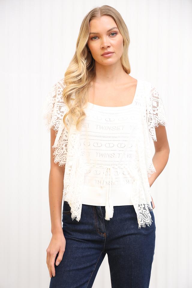 Блуза Twin Set с кружевом молочный