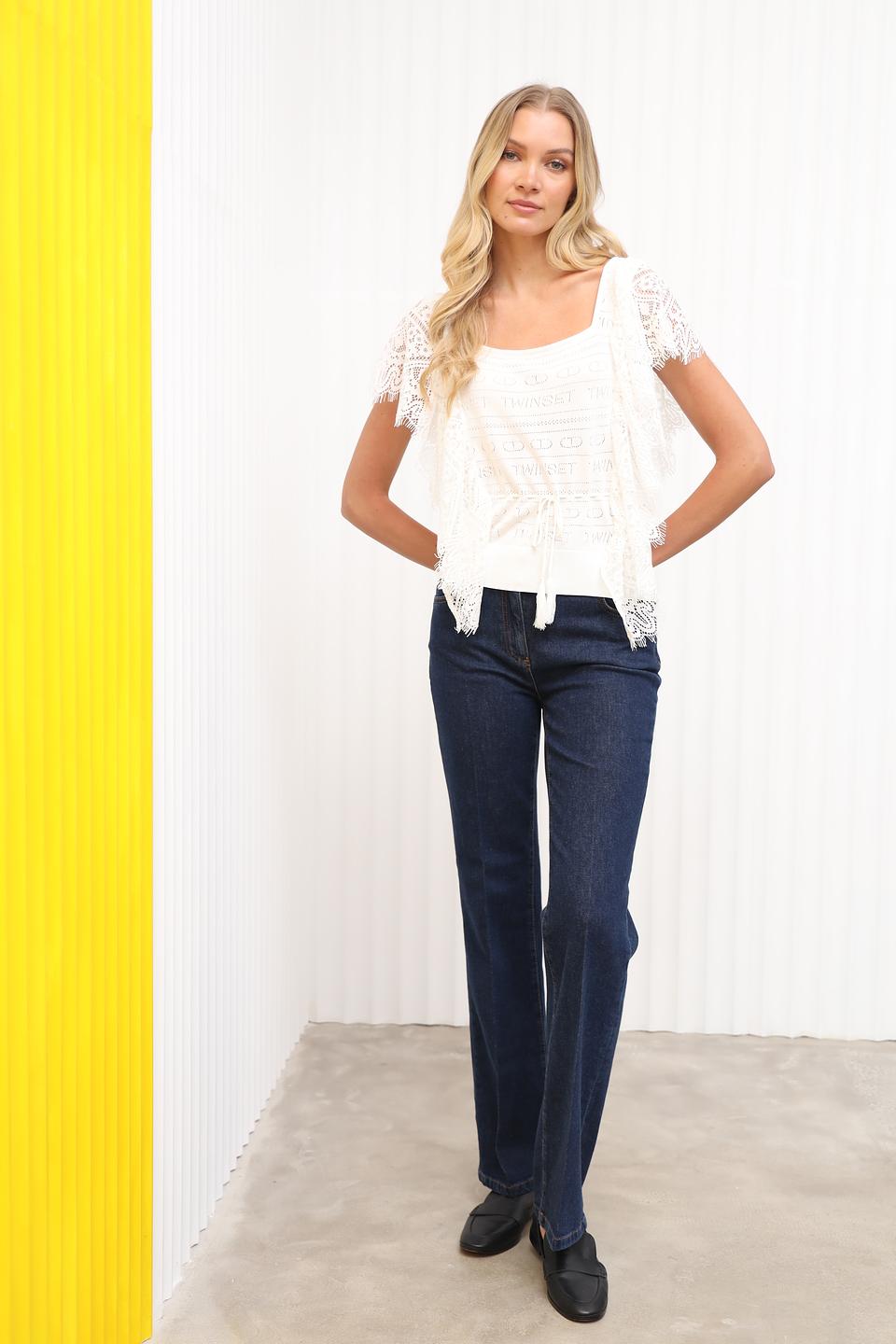 Блуза Twin Set с кружевом молочный