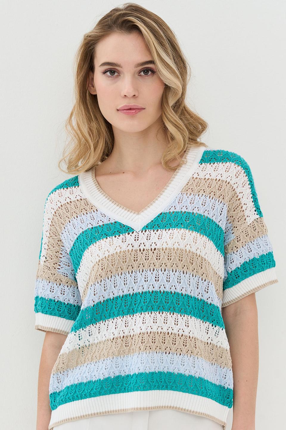 Джемпер VAY в полоску голубой