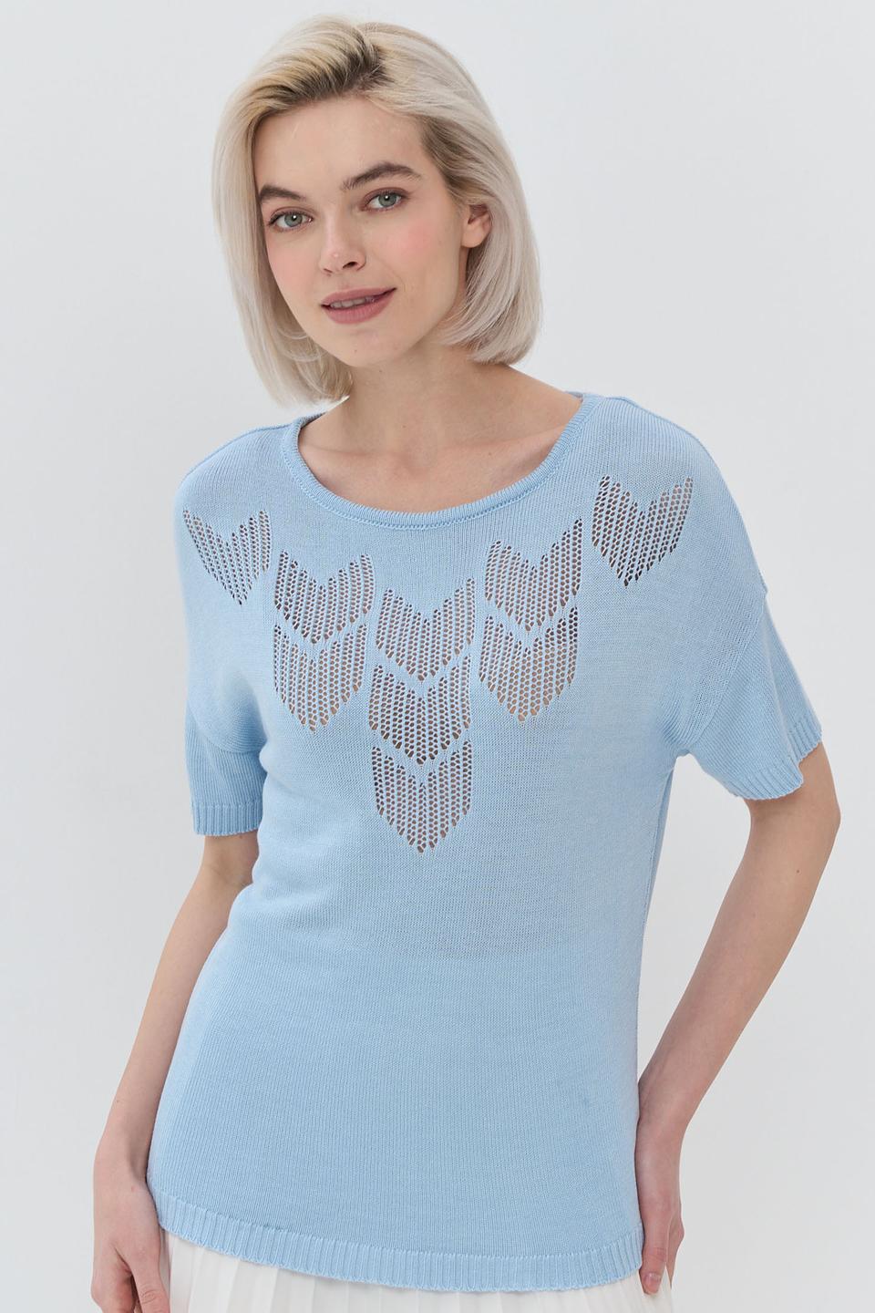Джемпер VAY голубой с ажурным узором