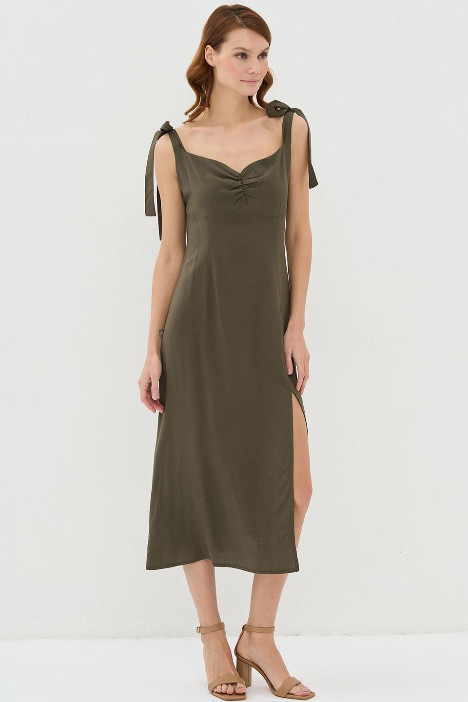 Платье BE YOU на бретелях оливковое