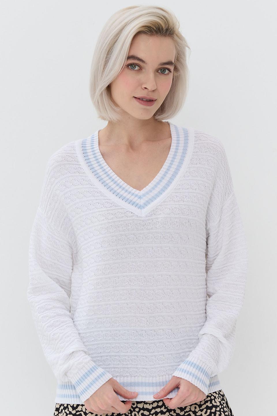 Джемпер NEWVAY с V-образным вырезом белый