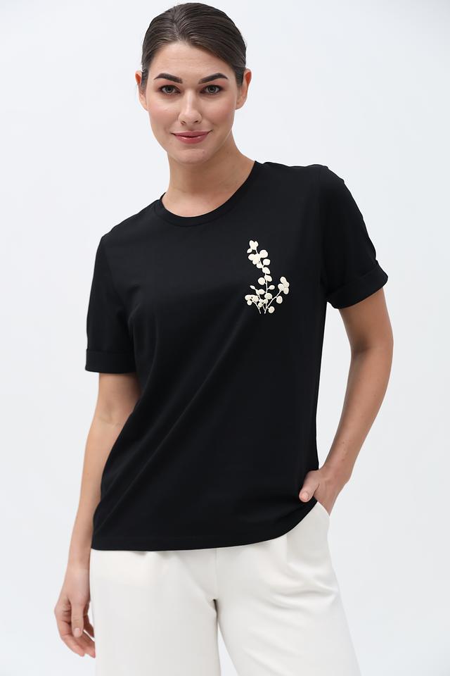 Футболка Taifun с цветком чёрная