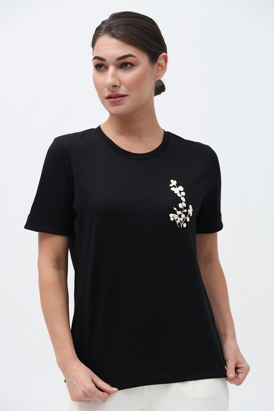 Футболка Taifun с цветком чёрная