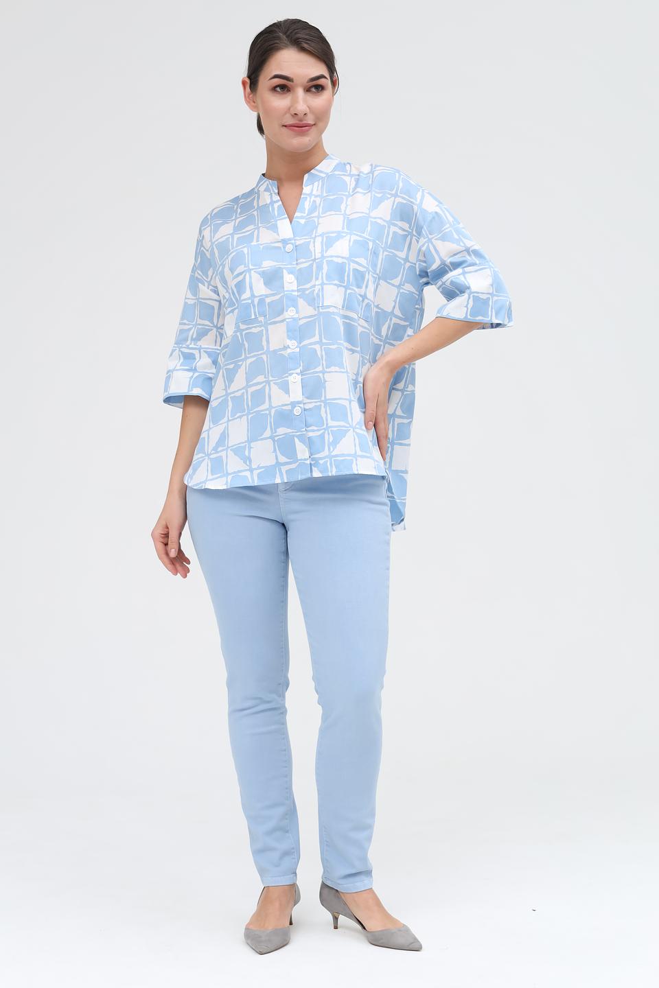 Блуза You Just White в клетку голубая