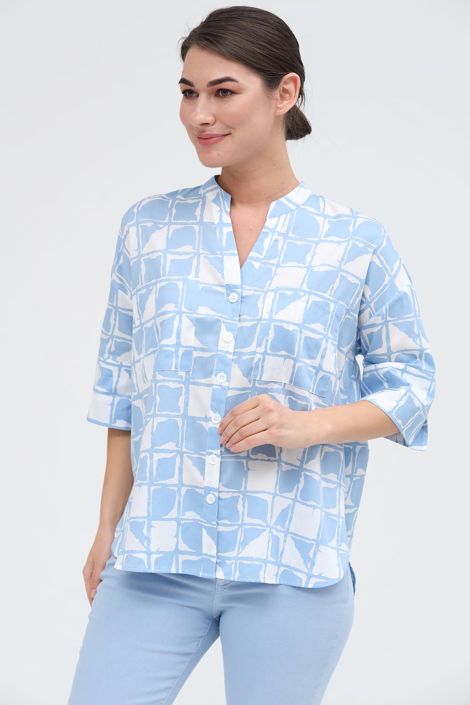 Блуза You Just White в клетку голубая
