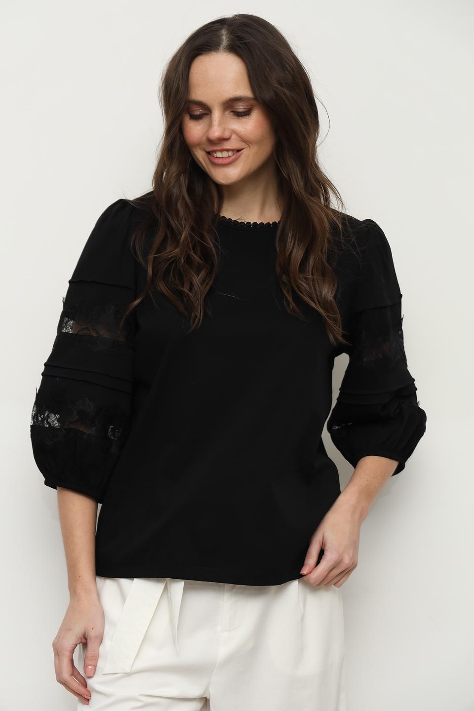 Блуза Taifun с кружевом чёрная