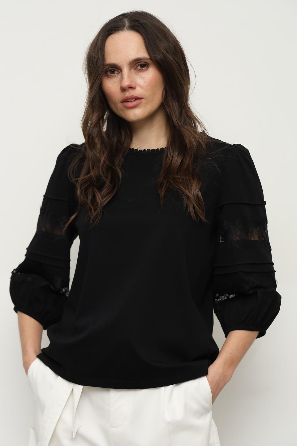 Блуза Taifun с кружевом чёрная