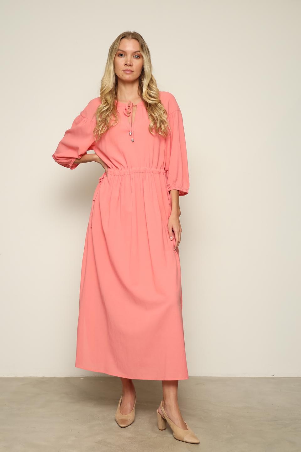 Платье Oui коралловое с рукавами-фонариками
