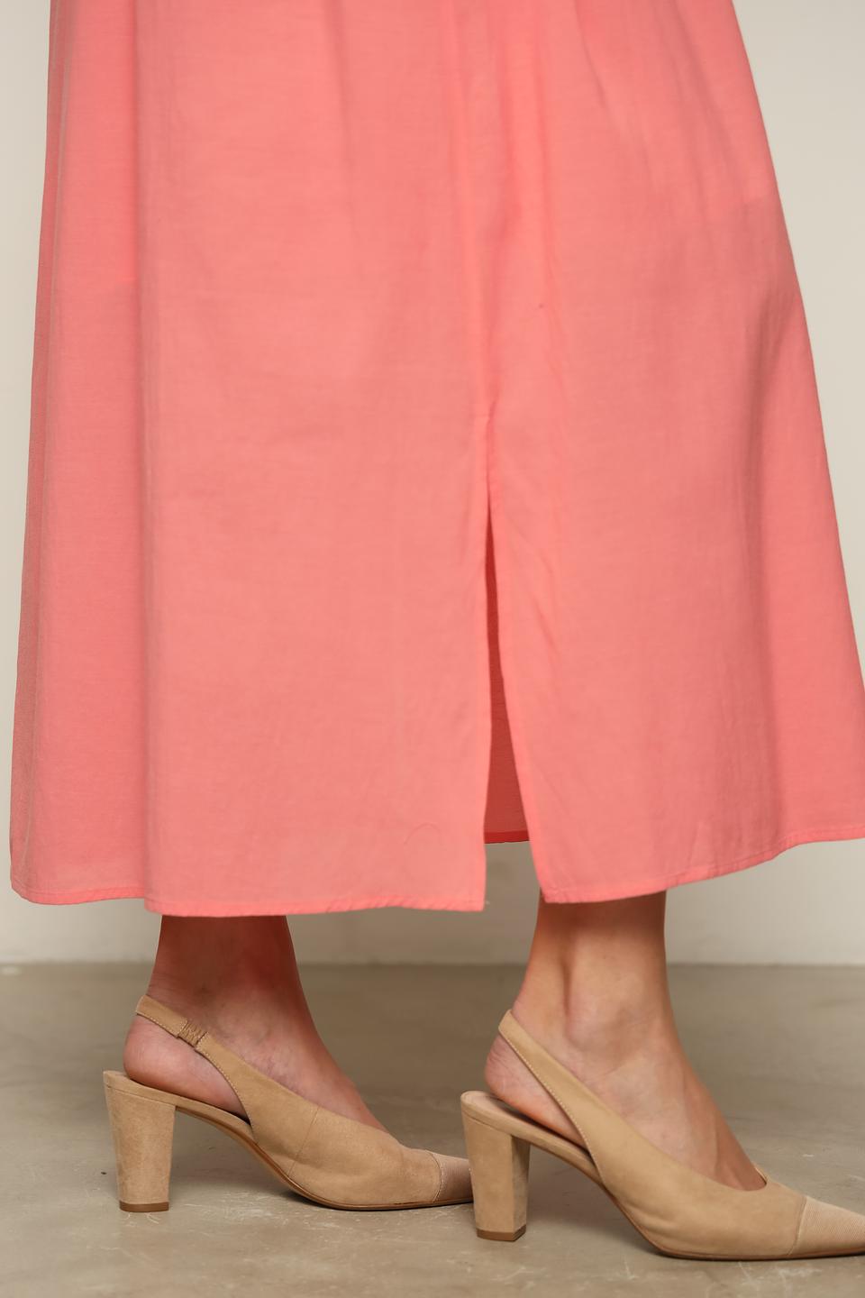 Платье Oui коралловое с рукавами-фонариками