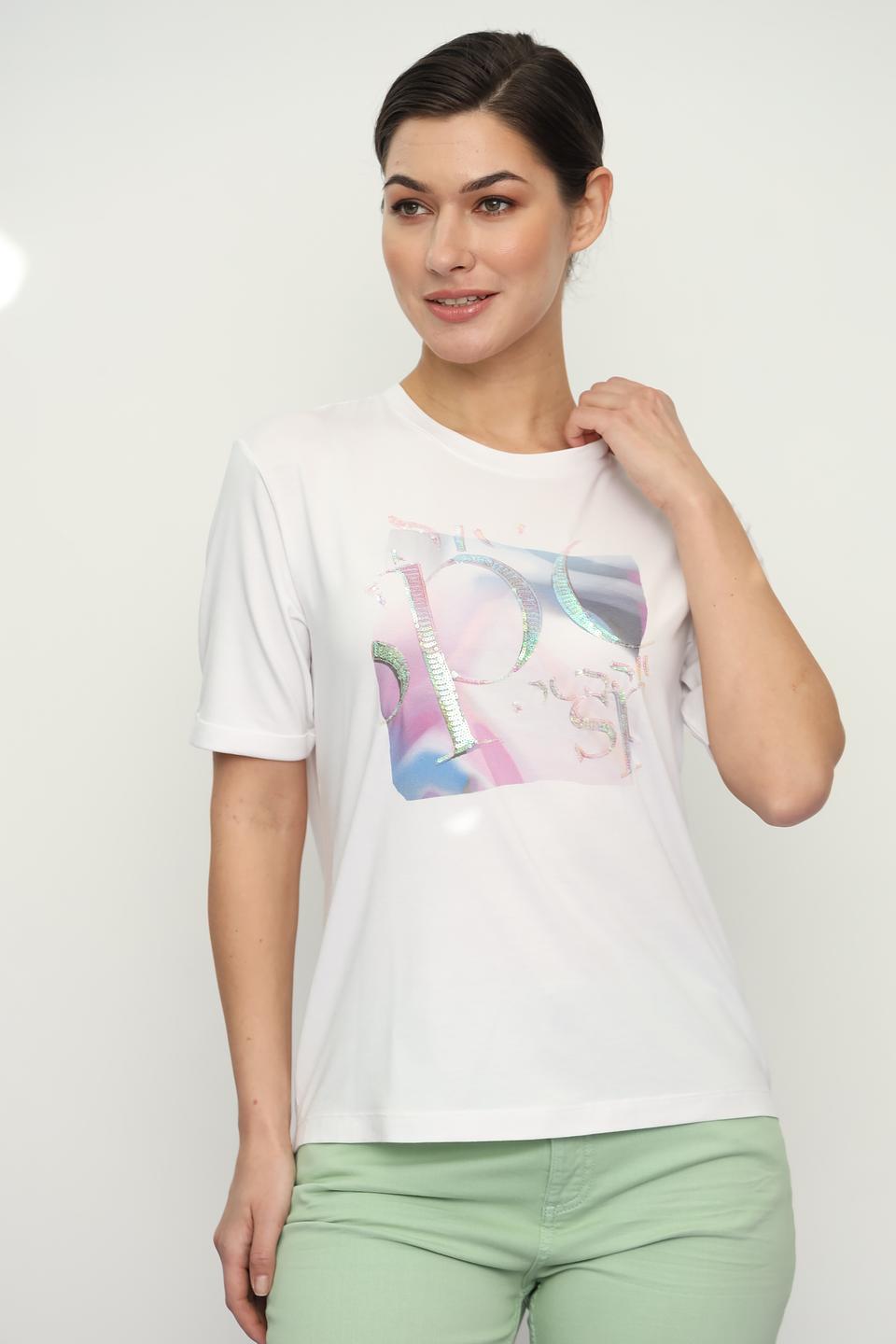 Футболка Lecomte с пайетками белая