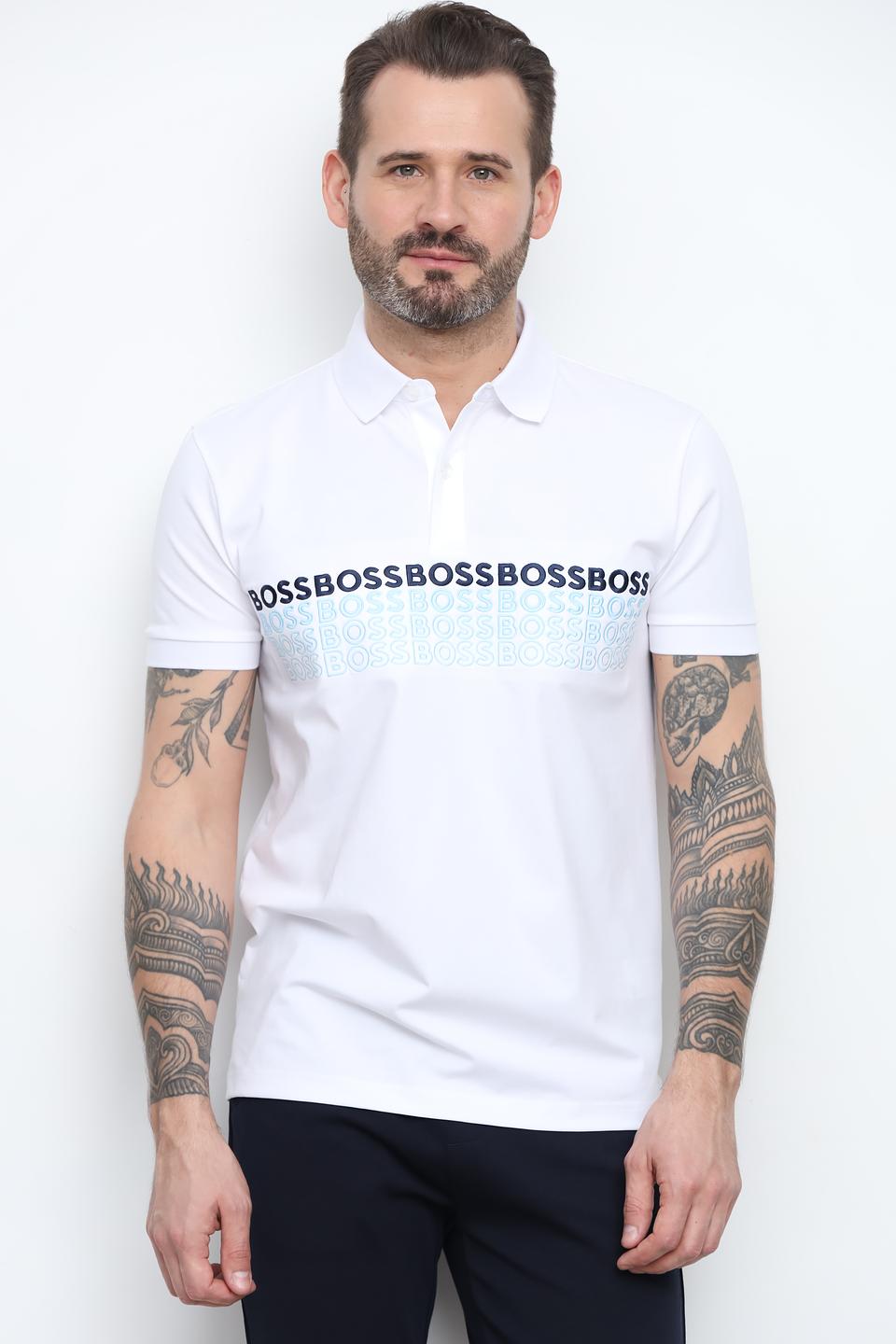 Поло Boss Green с логотипом белый